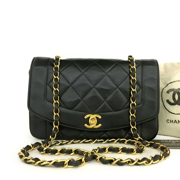 CHANEL Handbags - Vintage CHANEL Quilted Matelasse Diana 22 CC Logo Lambskin Chain Shoulder Bag
